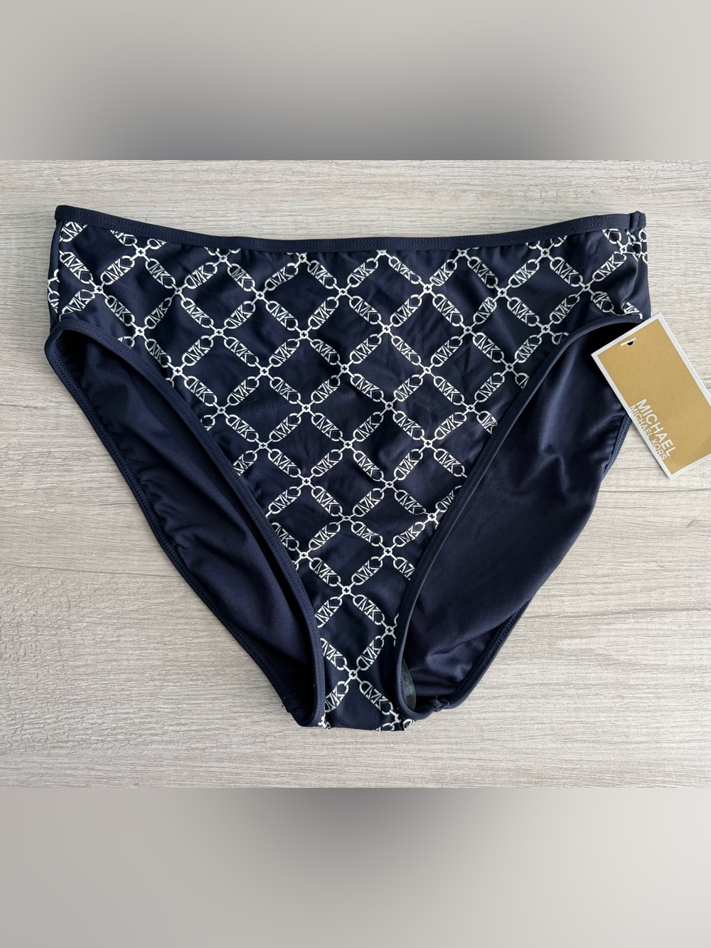 Michael Kors Women's Navy Blue Printed High Leg Bikini Bottoms Size Large